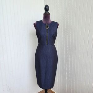 Calvin Klein Womens Blue Denim Chambray Sleeveless Sheath Midi Dress Bodycon  4